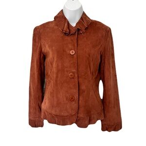 In Suede Cognac Brown Suede Ruffled Jacket, Size S